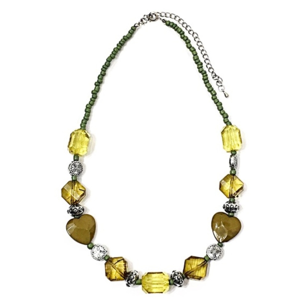 Olive & Silver Toned Beaded Necklace - Picture 1 of 2